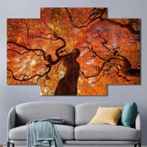 Ancient Autumn Tree Canvas Wall Art featuring ancient autumn tree in a landscape composition 4 Panels Diamond Layout