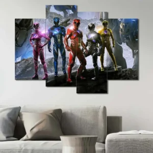 Marvel heroes framed wall art featuring Ant-Man and futuristic superhero lineup 4 Panels Uneven Layout