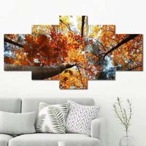 Autumn Tree Canopy Canvas Wall Art featuring autumn tree canopy in a landscape composition 5 Panels Diamond Layout
