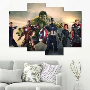Classic Avengers heroes wall art featuring Hulk Thor Captain America and Iron Man 4 Panels Uneven Layout