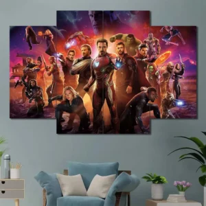 Cosmic Avengers canvas wall art featuring vibrant cinematic colors 4 Panels Diamond Layout
