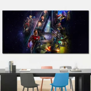 Avengers Endgame logo canvas wall art featuring iconic Marvel heroes 3 Panels Regular Layout
