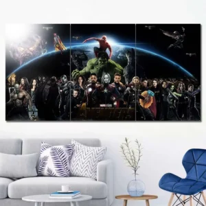 Marvel Avengers Endgame framed wall art featuring the complete superhero team 3 Panels Regular Layout