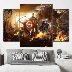Avengers canvas wall art featuring a large-scale cinematic battle scene 4 Panels Diamond Layout