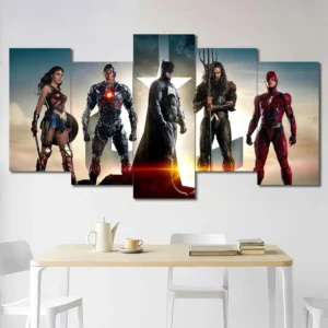 Avengers superhero team canvas wall art featuring iconic Marvel heroes 5 Panels Uneven Layout