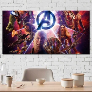 Avengers Infinity Saga framed wall art featuring Thanos and Marvel heroes 3 Panels Regular Layout