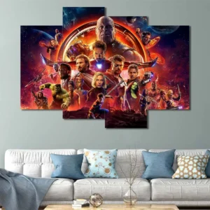Avengers canvas wall art featuring Infinity Saga heroes and cosmic cinematic artwork 4 Panels Uneven Layout