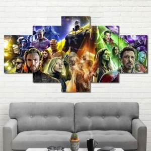 Avengers canvas wall art featuring Infinity Saga heroes and cosmic cinematic artwork 5 Panels Diamond Layout