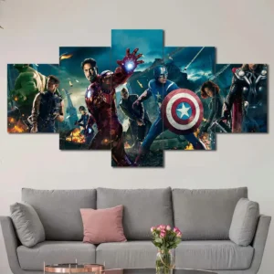 Avengers Infinity War canvas wall art featuring Marvel heroes in battle 5 Panels Diamond Layout