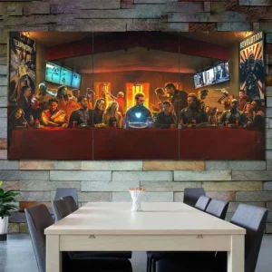 Avengers Last Supper inspired framed wall art with cinematic composition 3 Panels Regular Layout