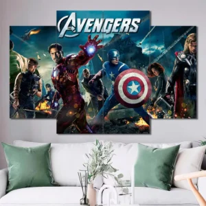 Classic Avengers canvas wall art featuring Captain America Iron Man Thor and Hulk 4 Panels Diamond Layout