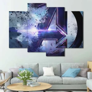 Avengers logo wall art featuring cosmic effects and cinematic superhero styling 4 Panels Uneven Layout