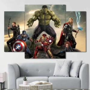 Captain America Thor and Hulk wall art featuring Marvel's iconic trio 4 Panels Diamond Layout