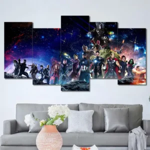 Marvel Avengers wall art featuring a complete superhero universe lineup 5 Panels Uneven Layout