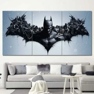 Batman wall art featuring dramatic bat symbol wings and superhero composition 3 Panels Regular Layout