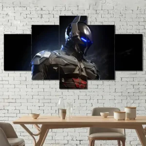 Futuristic Batman wall art featuring advanced armor and glowing blue eyes 5 Panels Diamond Layout