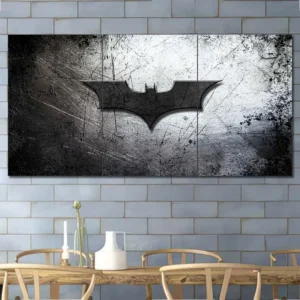 Batman symbol wall art featuring distressed metal texture and dark Gotham aesthetic 3 Panels Regular Layout
