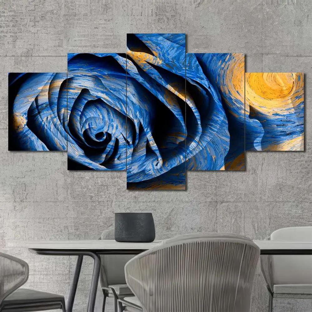 Blue Rose Canvas Wall Art featuring blue rose in a digital art composition 5 Panels Diamond Layout