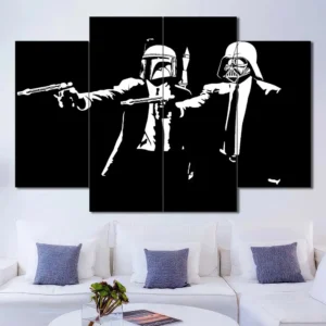 Bounty Hunters Pulp Fiction Wall Art – Black White Pop Culture Parody