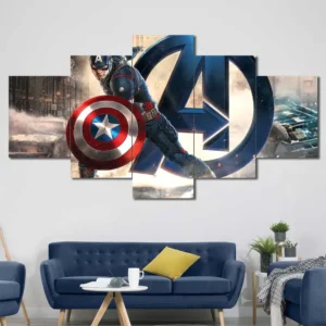 Captain America wall art featuring Avengers logo and heroic battle stance 5 Panels Diamond Layout