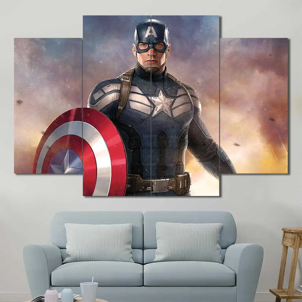 Captain America portrait wall art featuring detailed superhero artwork and shield 4 Panels Diamond Layout