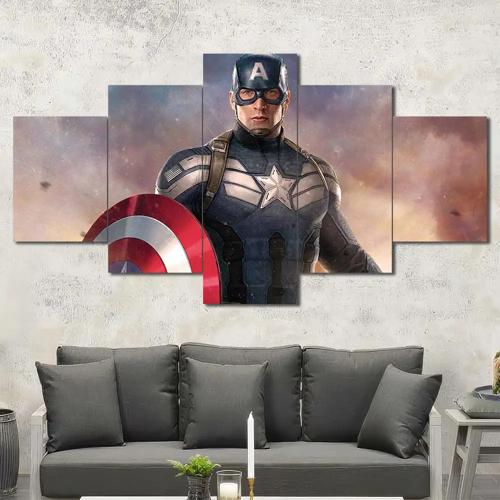 Captain America portrait wall art featuring detailed superhero artwork and shield 5 Panels Diamond Layout