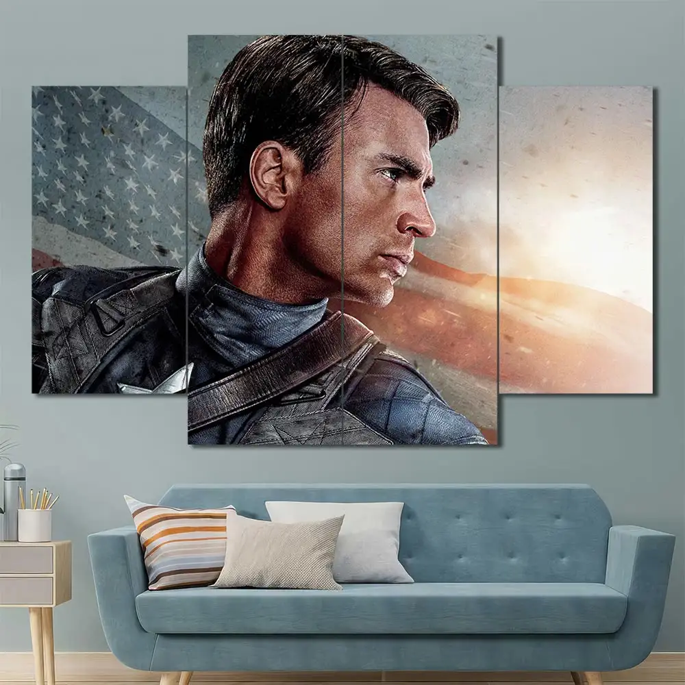 Captain America portrait wall art featuring patriotic background and cinematic styling 4 Panels Diamond Layout