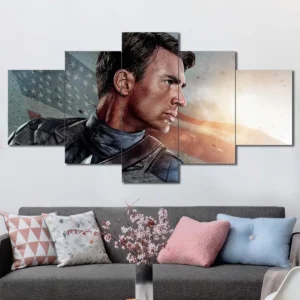 Captain America portrait wall art featuring patriotic background and cinematic styling 5 Panels Diamond Layout