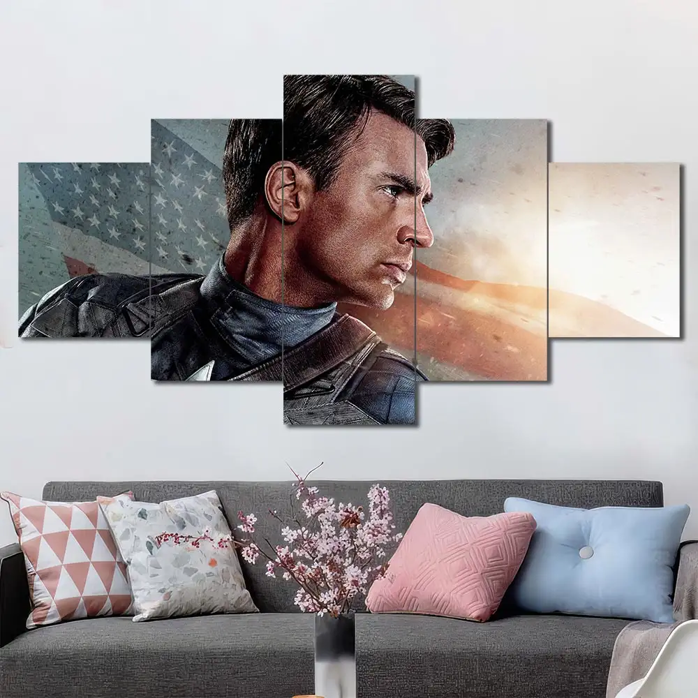 Captain America portrait wall art featuring patriotic background and cinematic styling 5 Panels Diamond Layout
