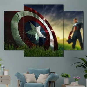 Captain America shield wall art featuring cinematic landscape and patriotic atmosphere 4 Panels Diamond Layout