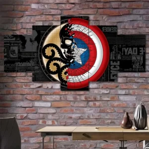 Steampunk Captain America shield wall art featuring gears and vintage design elements 5 Panels Diamond Layout