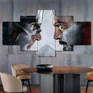 Captain America and Iron Man wall art featuring Civil War rivalry confrontation 5 Panels Diamond Layout
