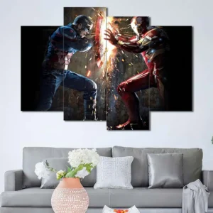 Captain America versus Iron Man Civil War canvas wall art 4 Panels Uneven Layout