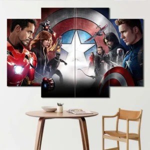 Captain America and Iron Man Civil War wall art featuring iconic rivalry scene 4 Panels Diamond Layout