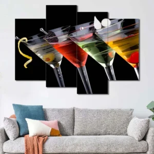 Colorful Cocktails Canvas Wall Art featuring colorful cocktails in a poster design composition 4 Panels Uneven Layout
