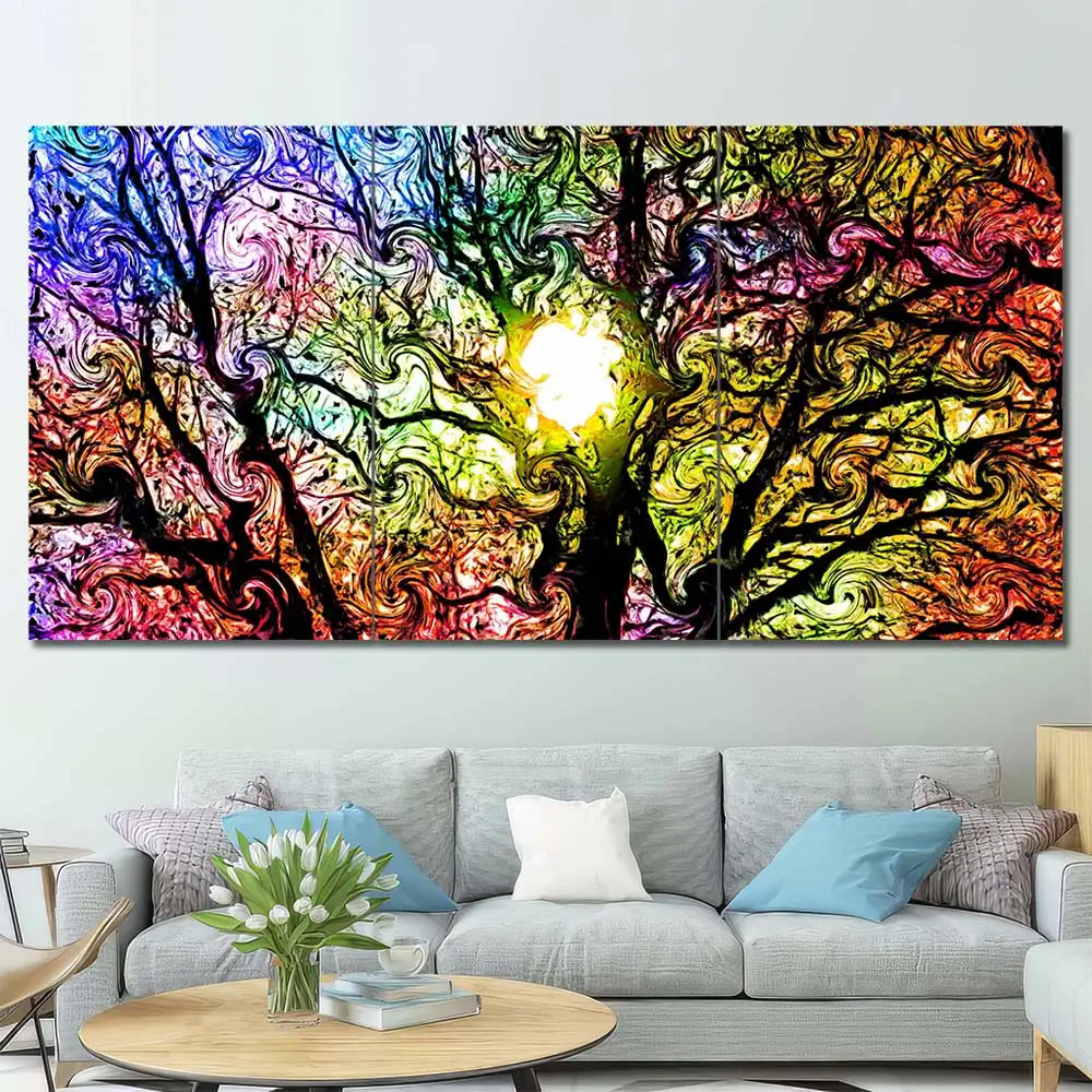 Colorful Tree of Life Canvas Wall Art featuring colorful tree of life in a digital art composition 3 Panels Regular Layout