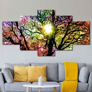 Colorful Tree of Life Canvas Wall Art featuring colorful tree of life in a digital art composition 5 Panels Diamond Layout