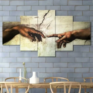 Creation of Adam Hands Canvas Wall Art featuring creation of adam hands in a classic poster composition 5 Panels Diamond Layout