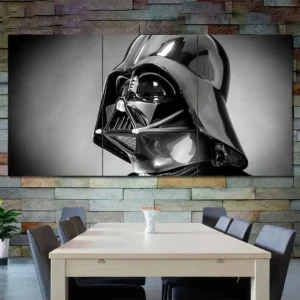 Darth Vader Helmet Close Up Wall Art – Monochrome Chrome Portrait