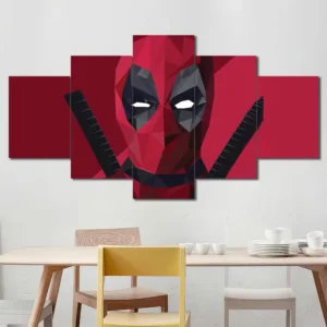 Deadpool geometric wall art featuring modern polygon artwork and vibrant colors 5 Panels Diamond Layout