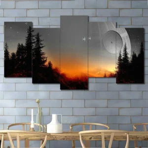 Death Star Forest Sunset Wall Art – Minimalist Sci Fi Landscape