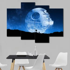 Death Star Night Landscape Wall Art – Blue Moon Cinematic Landscape