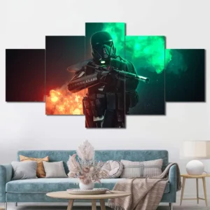 Death Trooper Smoke Wall Art – Green Red Tactical Portrait