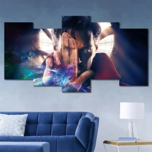 Doctor Strange wall art featuring multiverse effects and mystical energy portrait 5 Panels Uneven Layout