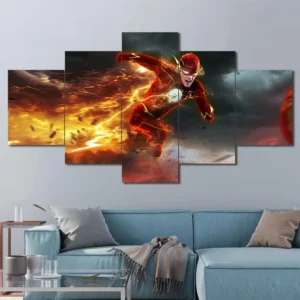 The Flash wall art featuring cinematic battlefield action and blazing speed effects 5 Panels Diamond Layout