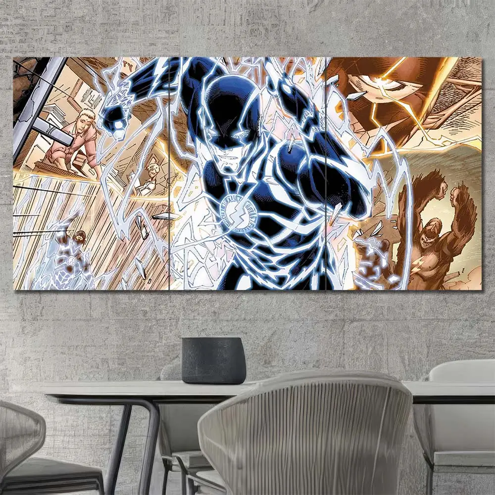 The Flash comic-style wall art featuring electric Speed Force artwork and graphic design 3 Panels Regular Layout