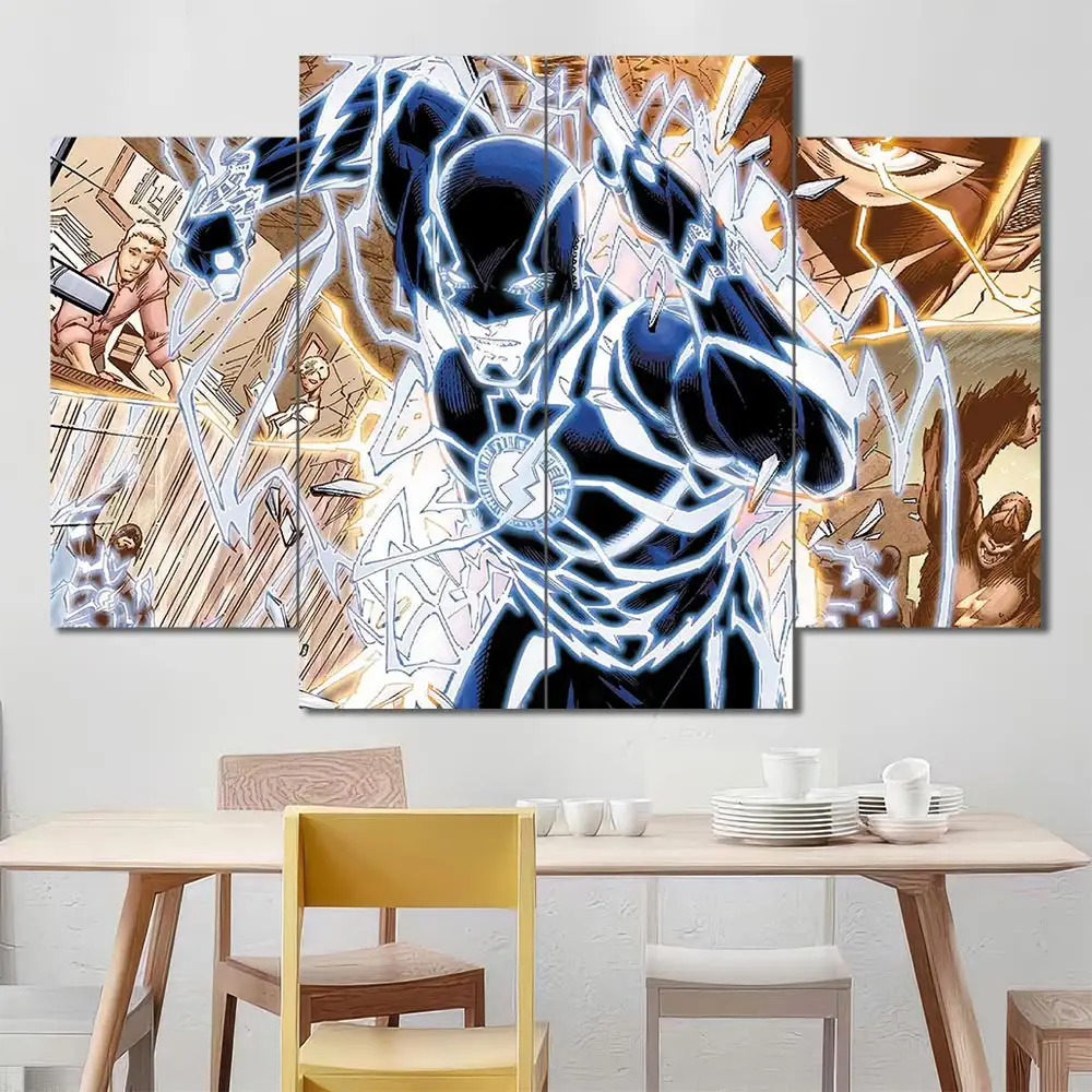 The Flash comic-style wall art featuring electric Speed Force artwork and graphic design 4 Panels Diamond Layout