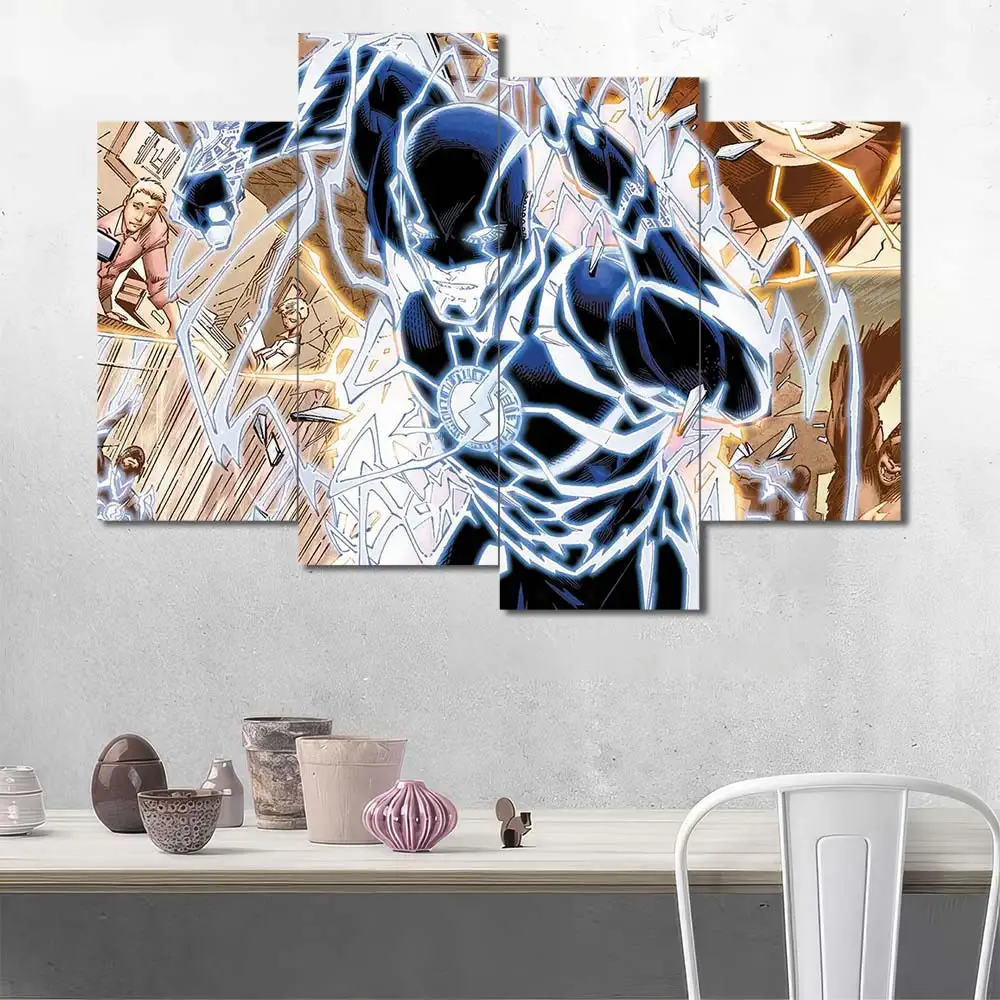 The Flash comic-style wall art featuring electric Speed Force artwork and graphic design 4 Panels Uneven Layout