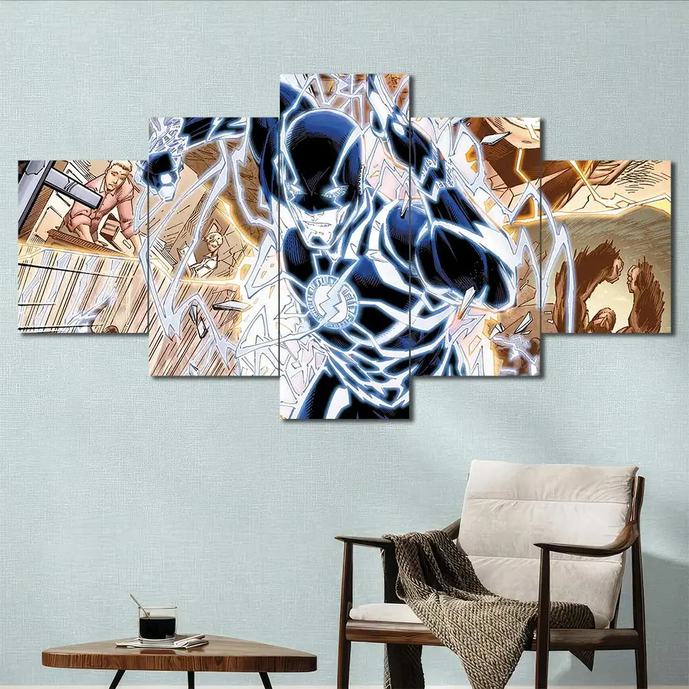 The Flash comic-style wall art featuring electric Speed Force artwork and graphic design 5 Panels Diamond Layout