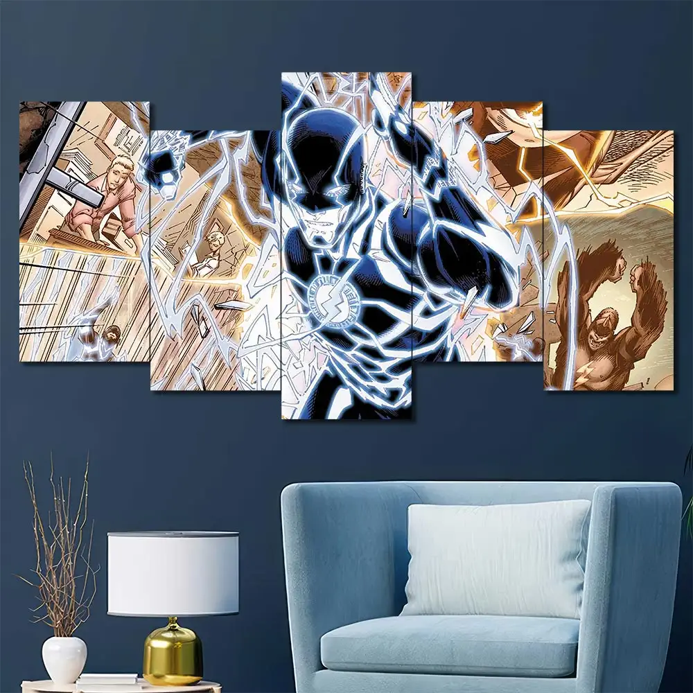 The Flash comic-style wall art featuring electric Speed Force artwork and graphic design 5 Panels Uneven Layout